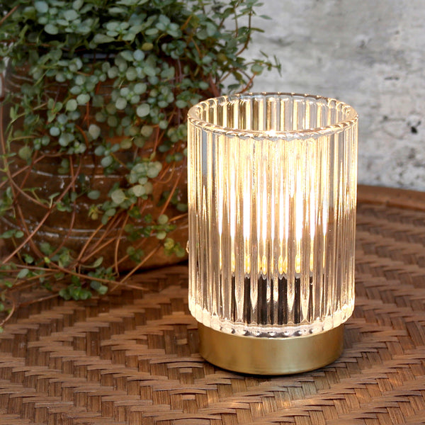 Little battery LED lamps clear ribbed glass brass base