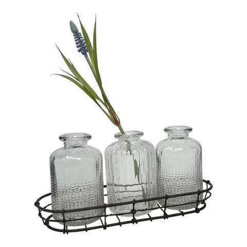 Wire Tray with Three Mini Bottle Vases - Greige - Home & Garden - Chiswick, London W4 