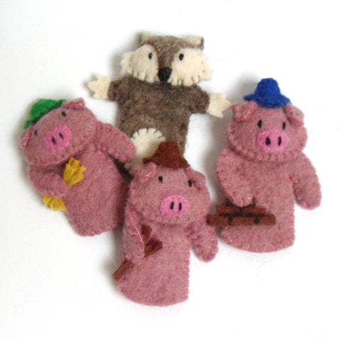 Fairtrade Finger Puppet Set Three Little Pigs and Big Bad Wolf
