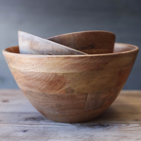 Deep Handcrafted Mango Wood Bowl - Three Sizes - Greige - Home & Garden - Chiswick, London W4 