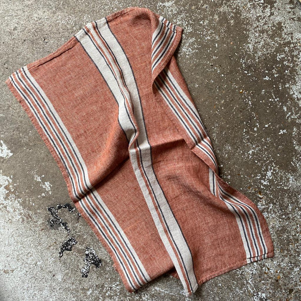 natural linen teatowel copper stripe stone washed heavy linen