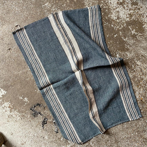 pure stonewashed linen teatowel hand towel kitchen towel blue stripe
