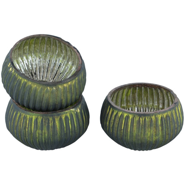 Dark Green Ribbed Glass Tealight Holder - Three Sizes