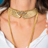 Nahua Angus Necklace - Gold - Wrap Around Angel Wings Necklace Embroidered Leather