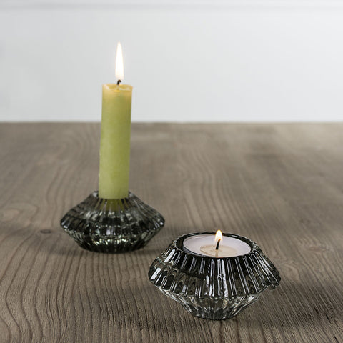 Hybrid glass candleholder for both tealight and dinner candle