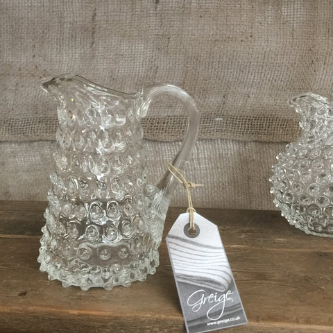 Straight-Sided Glass Jug - Hobnail Design - Two Sizes - Various Colours - Greige - Home & Garden - Chiswick, London W4 