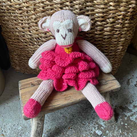 Hand-Knitted Monkey in Flamenco Dress - Organic Cotton
