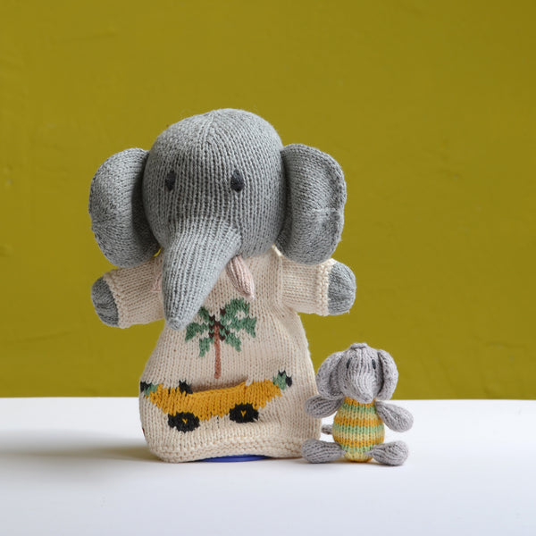 Organic Cotton Hand Puppet with Baby - Elephant