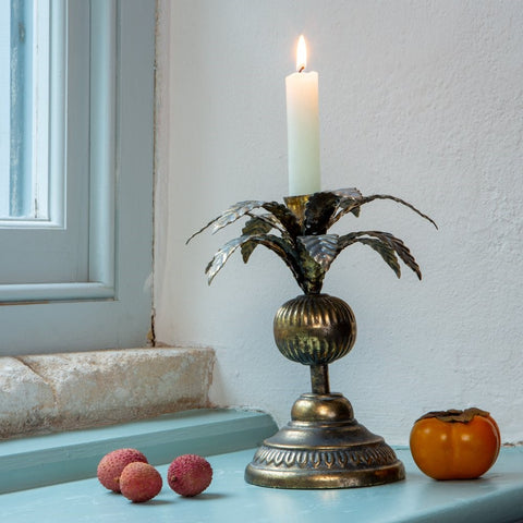 gold palm tree candle holder