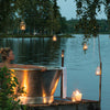 Hanging Etched Glass Bottle Tealight Lanterns - Small - Greige - Home & Garden - Chiswick, London W4 