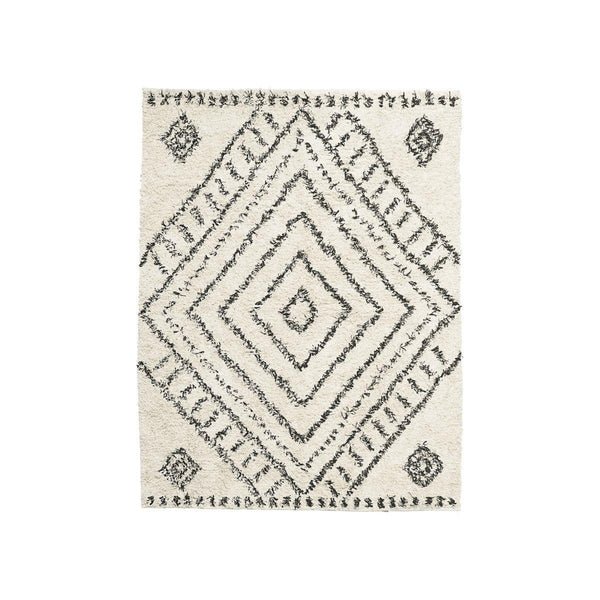 Berber Style cotton rug ivory black diamond pattern