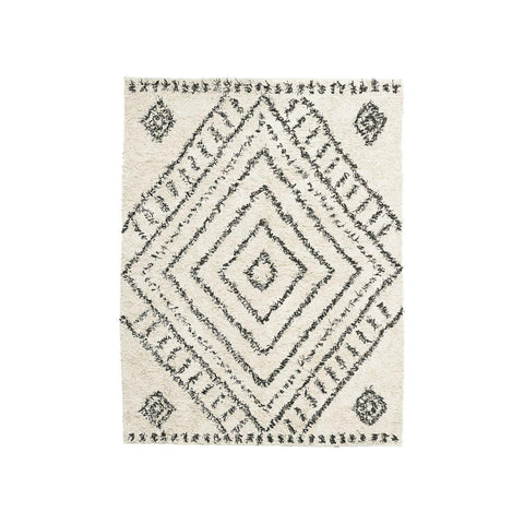 Berber Style cotton rug ivory black diamond pattern