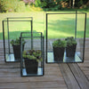 Set of Three Antiqued Metal & Glass Box Lanterns - Greige - Home & Garden - Chiswick, London W4 