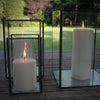 Set of Three Antiqued Metal & Glass Box Lanterns - Greige - Home & Garden - Chiswick, London W4 