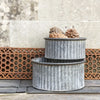 Antiqued Zinc Small Shallow Round Planters - Two Sizes